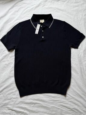 J. Crew Men’s Pima Cotton Short Sleeve Tipped Sweater Polo in Navy, size M
